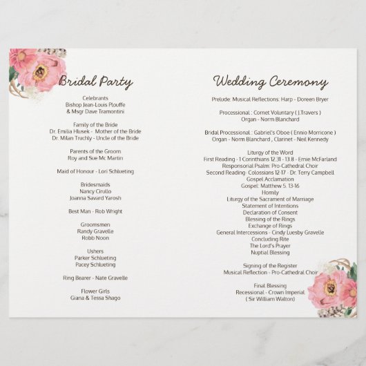 Boho Tribal Bohemisch Feather Wedding Programs (Rückseite)