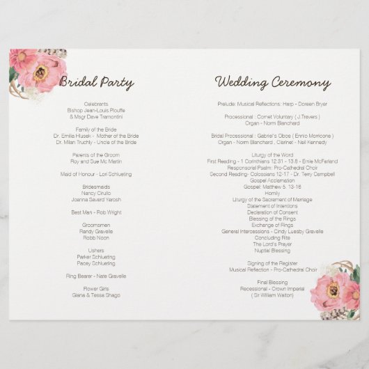 Boho Tribal Bohemisch Feather Wedding Programs (Rückseite)