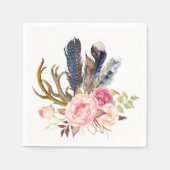 Boho Tribal Chic Feathers and Rose Napkin Serviette (Vorderseite)