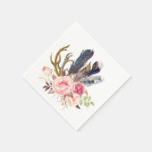 Boho Tribal Chic Feathers and Rose Napkin Serviette (Ecke)