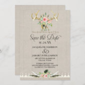 BOHO Tribal Deer Antler Feathers Art Save the Date Einladung (Vorne/Hinten)