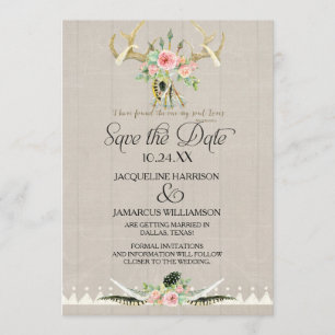 BOHO Tribal Deer Antler Feathers Art Save the Date Einladung