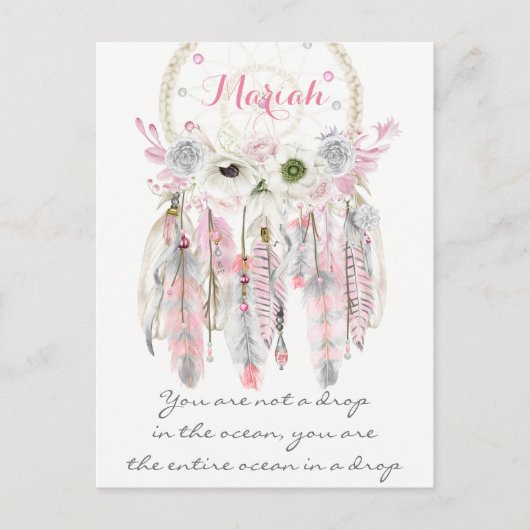 Boho Tribal Dream Catcher Feathers Blume Native Postkarte (Vorderseite)