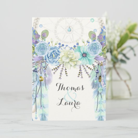 Boho Tribal Dream Catcher Wasserfarbe Türkisch Einladung (Stehend Vorderseite)