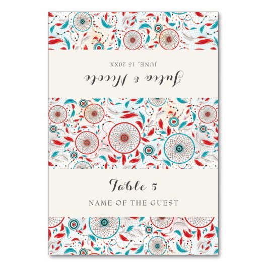 Boho Tribal Dreamcatcher Wedding Place Card Tischnummer (Vorderseite)