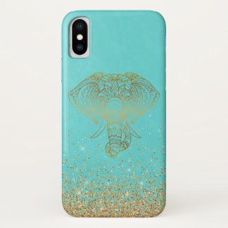 Boho Tribal Elephant Gold Glitzer Aquamarin Monogr Case-Mate iPhone Hülle