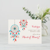 Boho Tribal feather Dreamcatcher Bridesmaid Cards Menükarte (Stehend Vorderseite)