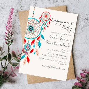 Boho-Tribal-Feather-Dreamcatcher-Verlobungsfeier Einladung