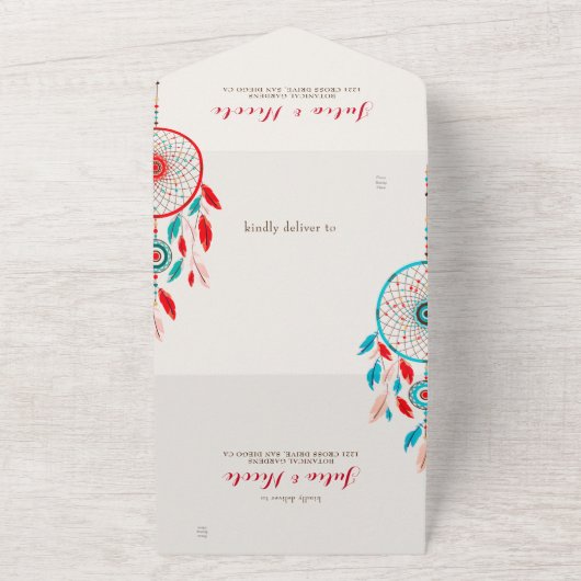 Boho Tribal feather Dreamcatcher Wedding All In One Einladung (Außenbereich)