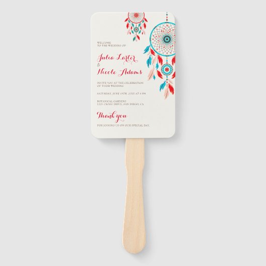 Boho Tribal feather Dreamcatcher Wedding Fächer (Vorderseite)
