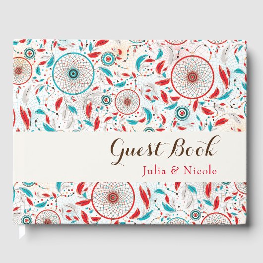 Boho Tribal feather Dreamcatcher Wedding Gästebuch (Vorderseite)