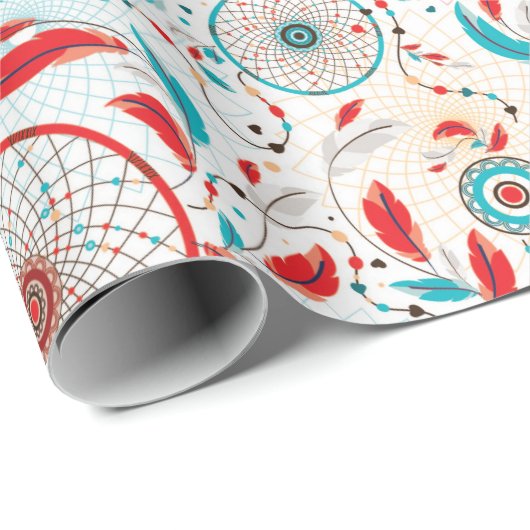 Boho Tribal feather Dreamcatcher Wedding Geschenkpapier (Rolleneckpunkt)