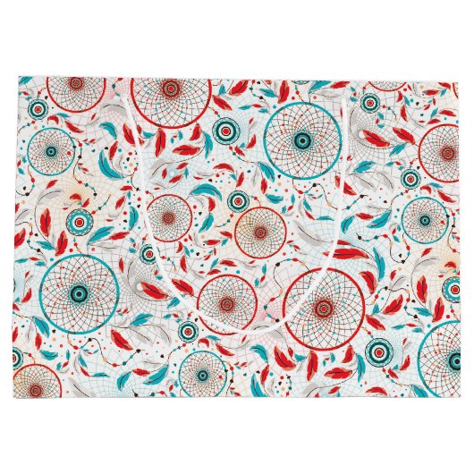 Boho Tribal feather Dreamcatcher Wedding Große Geschenktüte (Rückseite)