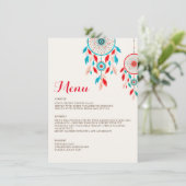 Boho Tribal feather Dreamcatcher Wedding Menükarte (Stehend Vorderseite)