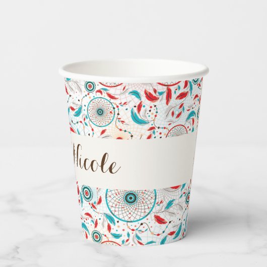 Boho Tribal feather Dreamcatcher Wedding Pappbecher (Rückseite)