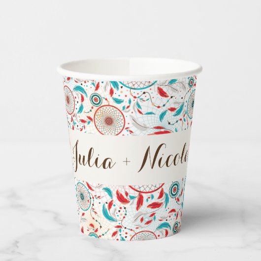 Boho Tribal feather Dreamcatcher Wedding Pappbecher (Links)