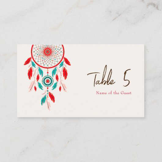 Boho Tribal feather Dreamcatcher Wedding Platzkarte (Rückseite)