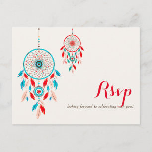 Boho Tribal feather Dreamcatcher Wedding Postkarte