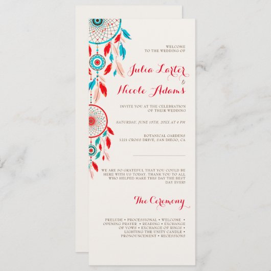 Boho Tribal feather Dreamcatcher Wedding Programm (Vorne/Hinten)