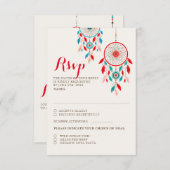 Boho Tribal feather Dreamcatcher Wedding RSVP Card (Vorne/Hinten)