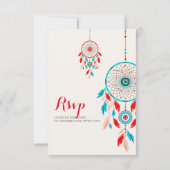 Boho Tribal feather Dreamcatcher Wedding RSVP Card Karte (Rückseite)