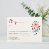 Boho Tribal feather Dreamcatcher Wedding RSVP Karte (Stehend Vorderseite)