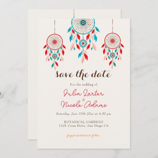 Boho Tribal feather Dreamcatcher Wedding Save The Date (Vorne/Hinten)
