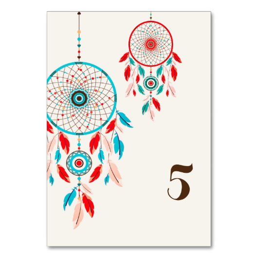 Boho Tribal feather Dreamcatcher Wedding Tischnummer (Vorderseite)