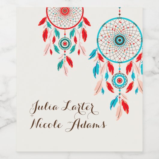 Boho Tribal feather Dreamcatcher Wedding Weinetikett (Einzelnes Label)