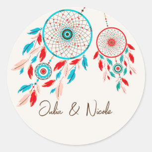 Boho-Tribal-Feather-Traumfänger-Hochzeit Runder Aufkleber