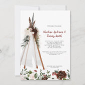 Boho Tribal Feathers Floral Bouquet Teepee Wedding Einladung (Vorderseite)