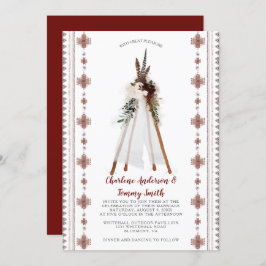 Boho Tribal Feathers Floral Teepee Wedding | Einladung