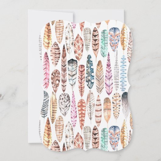 Boho Tribal Feathers Wasserfarbe| Babydusche Einladung (Rückseite)