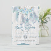 BOHO Tribal Floral Dream Catcher Blue Baby Dusche Einladung (Stehend Vorderseite)