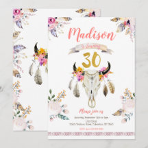 Boho Tribal Floral Skull 30. Geburtstag Einladung