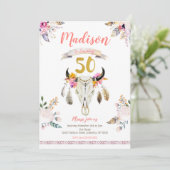 Boho Tribal Floral Skull 50. Geburtstag Einladung (Stehend Vorderseite)