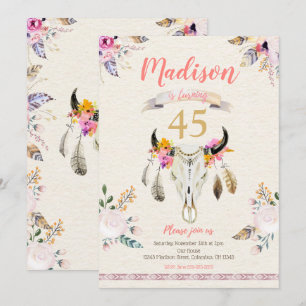 Boho Tribal Floral Skull Geburtstag Einladung