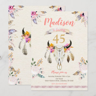 Boho Tribal Floral Skull Geburtstag Einladung