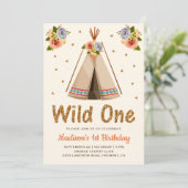 Boho Tribal Floral Teepee Wild One erster Geburtst Einladung (Stehend Vorderseite)