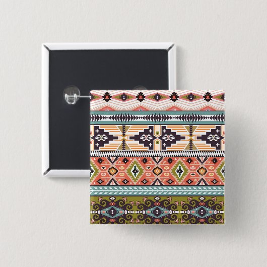 Boho Tribal Geometric Muster Südwestaztec Button (Vorne & Hinten)