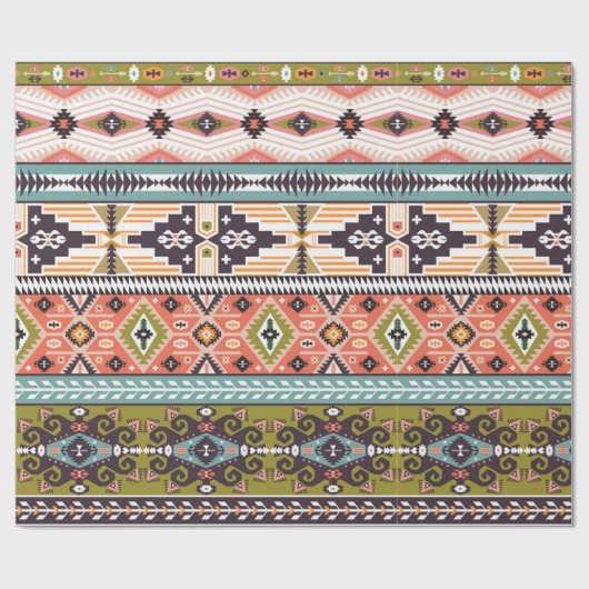 Boho Tribal Geometric Muster Südwestaztec Geschenkpapier (Flach)