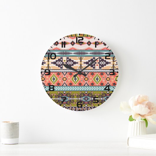 Boho Tribal Geometric Muster Südwestaztec Große Wanduhr