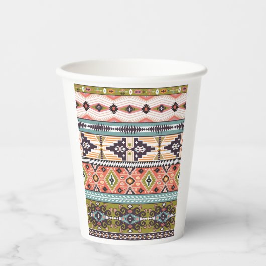 Boho Tribal Geometric Muster Südwestaztec Pappbecher (Vorderseite)
