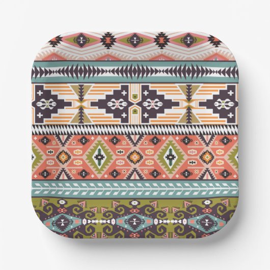 Boho Tribal Geometric Muster Südwestaztec Pappteller (Vorderseite)