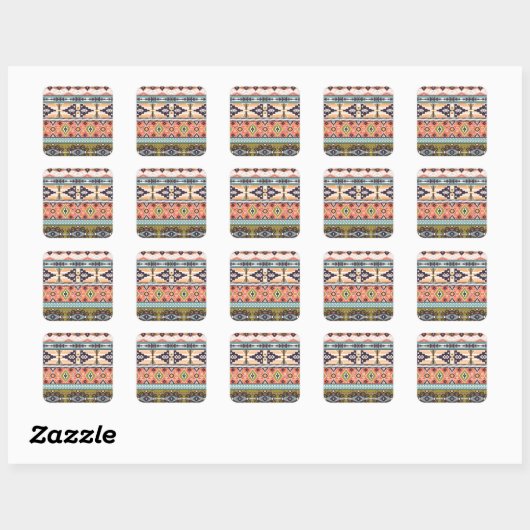 Boho Tribal Geometric Muster Südwestaztec Quadratischer Aufkleber (Blatt)