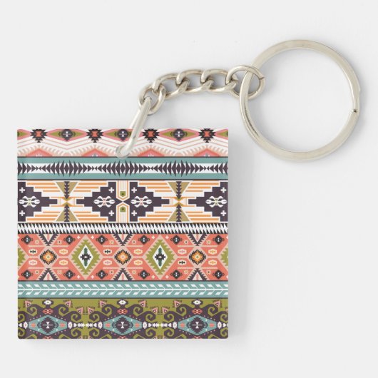 Boho Tribal Geometric Muster Südwestaztec Schlüsselanhänger (Rückseite)