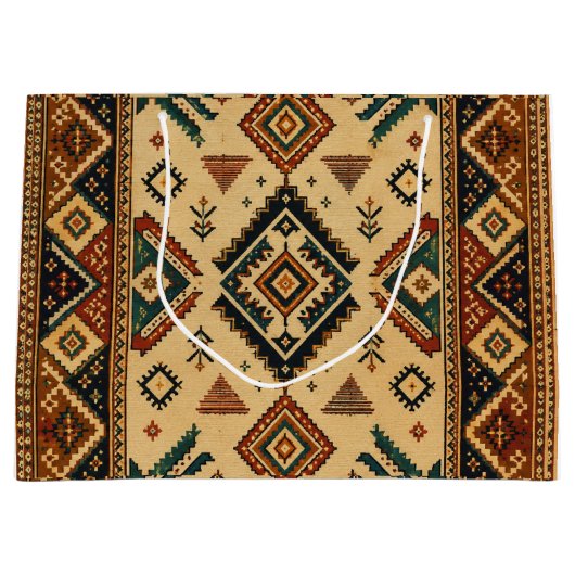 Boho-Tribal-Kilim-Muster-Geschenktasche | Rustikal Große Geschenktüte (Vorderseite)