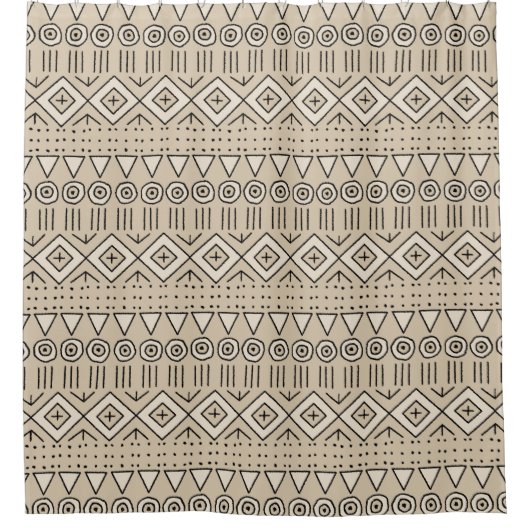Boho Tribal Mudcloth Muster, Beige, Schwarz, Creme Duschvorhang (Vorderseite)