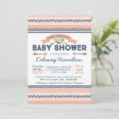 Boho Tribal Peach and Navy Ethnic Baby Shower Einladung (Stehend Vorderseite)