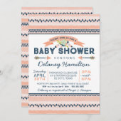 Boho Tribal Peach and Navy Ethnic Baby Shower Einladung (Vorne/Hinten)